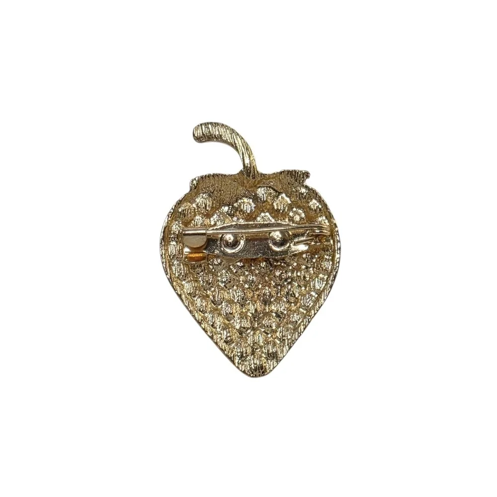 Red Rhinestone Strawberry Brooch Enamel Fruit‎ Pin Whimsical Cottagecore